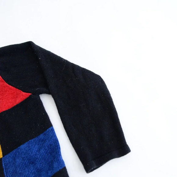 Vintage  Liz Claiborne Black Primary Color Colorblock Button Cardigan Sweater XL - Picture 5 of 12